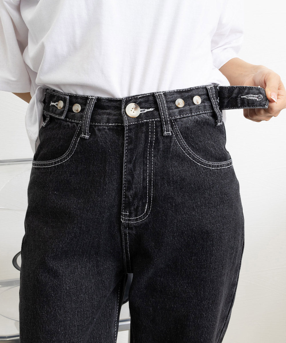 ストレートデニムパンツ ウエスト調整可能