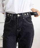 ストレートデニムパンツ ウエスト調整可能