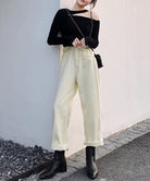 ストレートデニムパンツ ウエスト調整可能