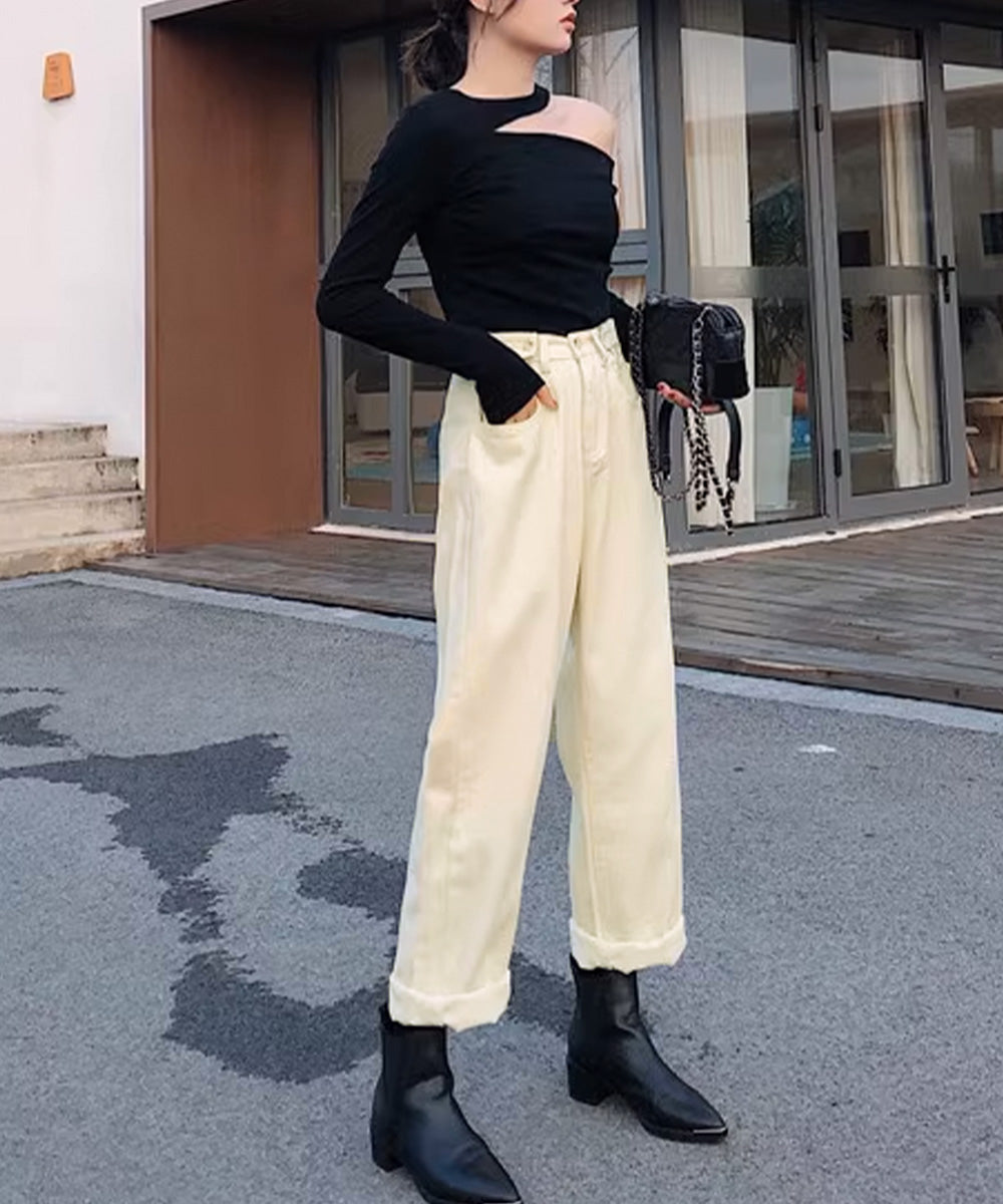 ストレートデニムパンツ ウエスト調整可能