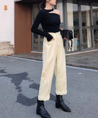 ストレートデニムパンツ ウエスト調整可能