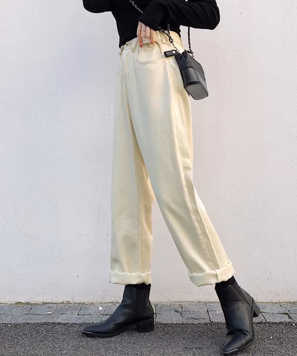 ストレートデニムパンツ ウエスト調整可能