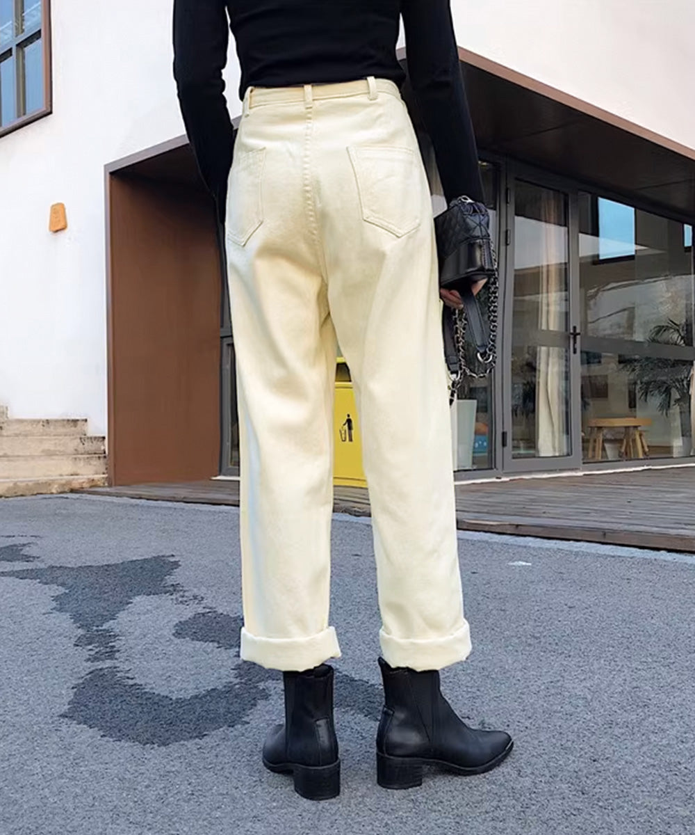 ストレートデニムパンツ ウエスト調整可能