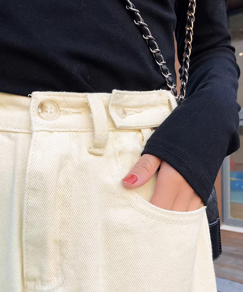 ストレートデニムパンツ ウエスト調整可能