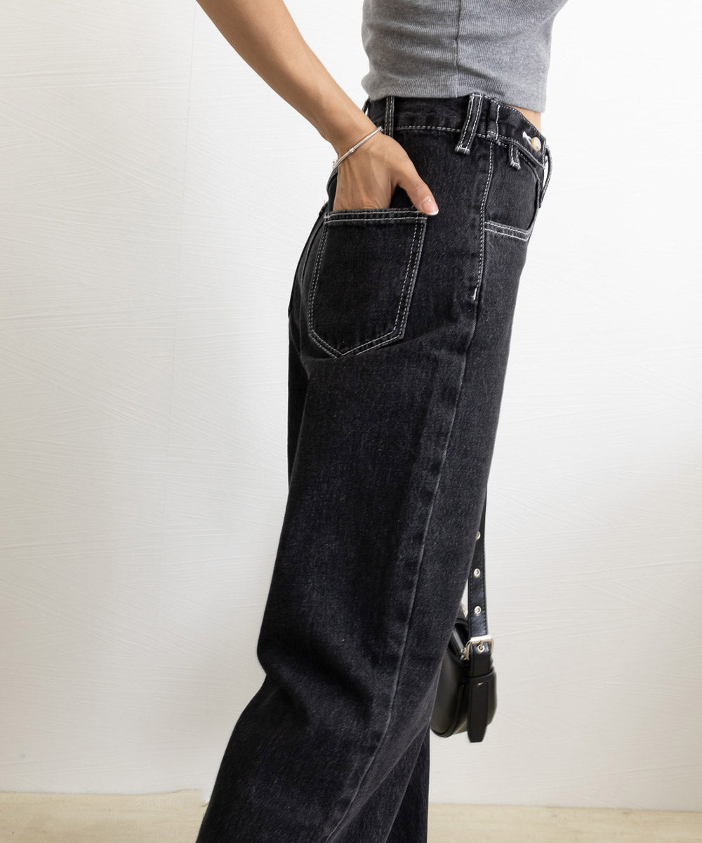 ストレートデニムパンツ ウエスト調整可能