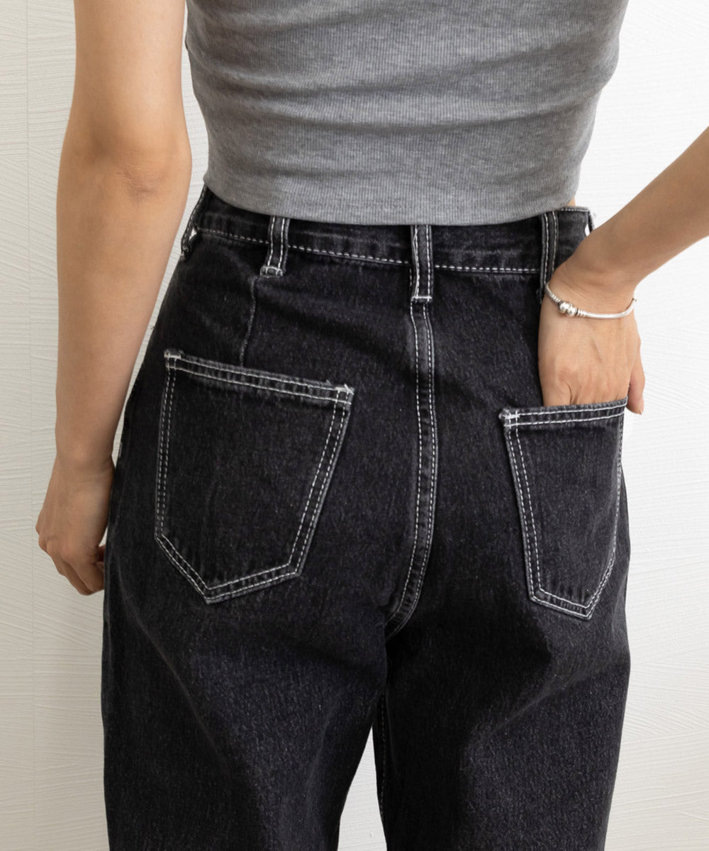 ストレートデニムパンツ ウエスト調整可能
