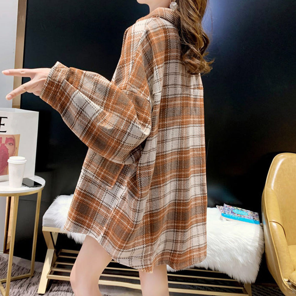 チェック柄シャツ 起毛シャツブラウス韓国 詳細画像14