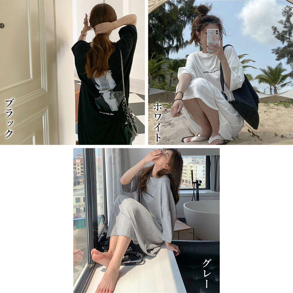 五分袖Tシャツワンピース バックプリント 詳細画像2