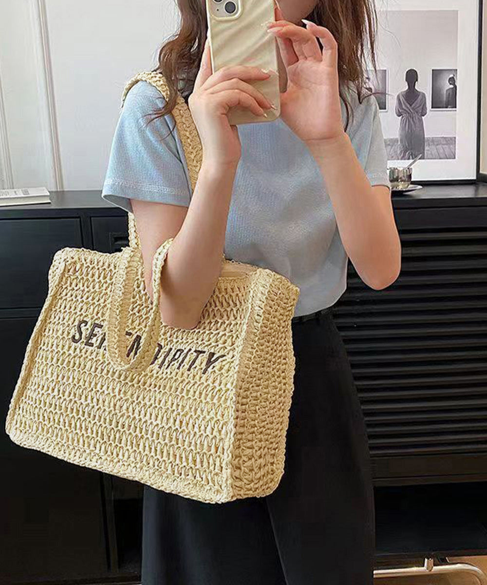 ストローバッグ トート かごバッグ韓国風 ベージュ
