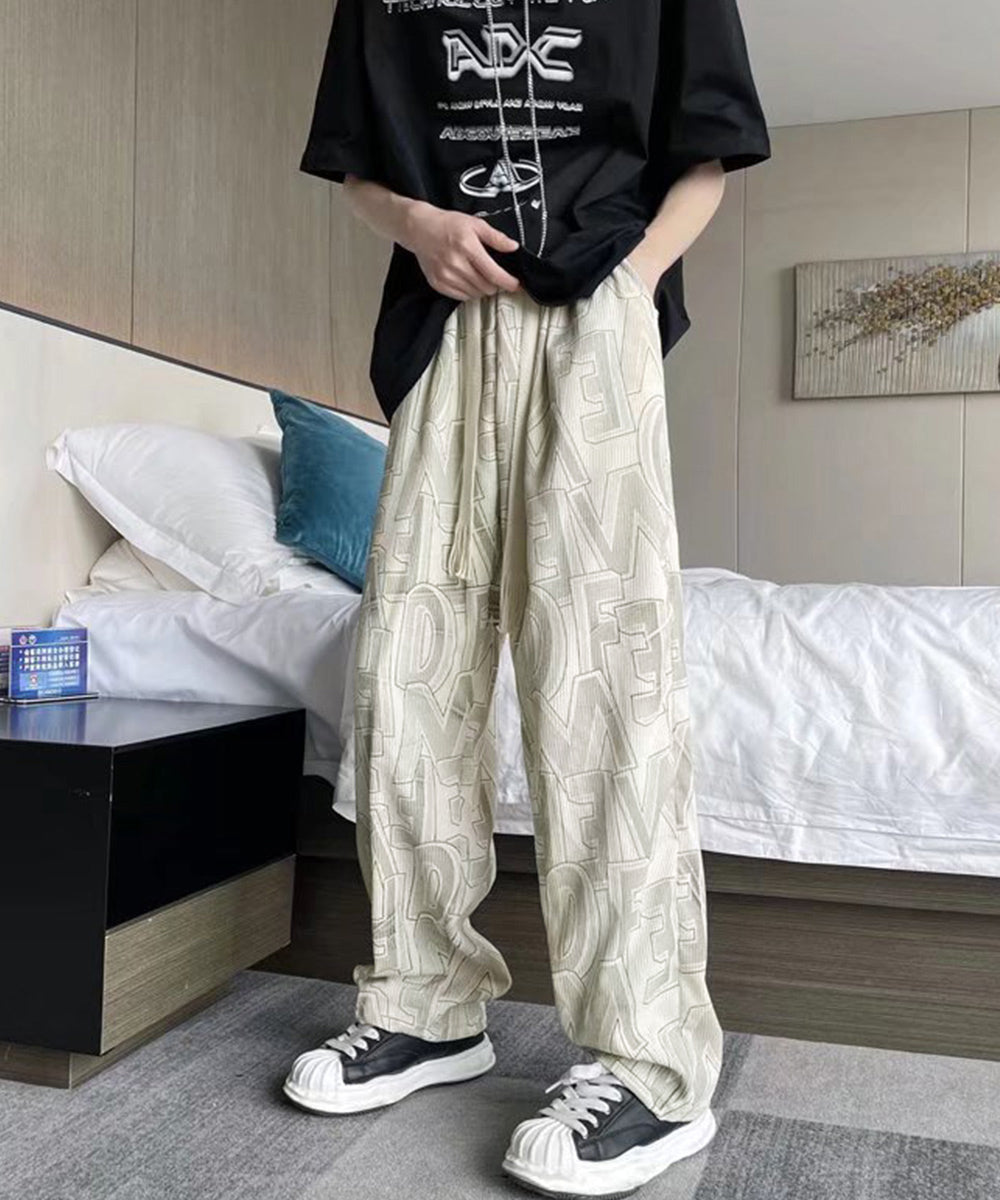 ロゴパンツ メンズ ワイドパンツ 韓国風 ベージュ
