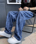 ロゴパンツ メンズ ワイドパンツ 韓国風 ブルー