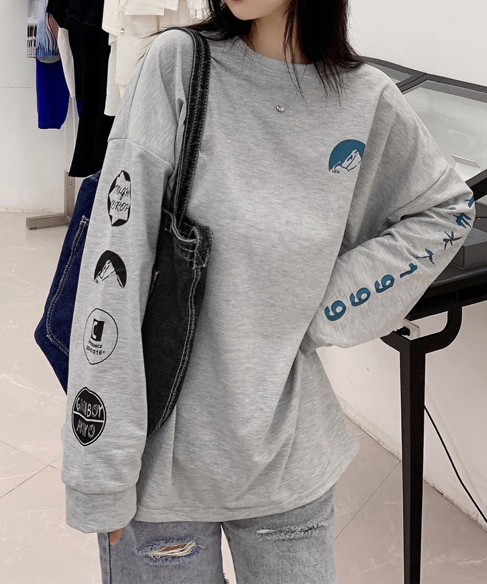 ロゴトレーナー 韓国風 ビッグシルエット グレー