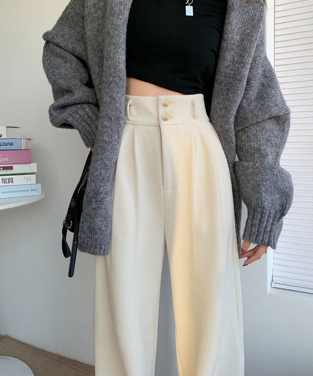 コーデュロイワイドパンツ 裏起毛ノーマル 2タイプ ツ－タック スラックスパンツ レディース ハイウエスト 着やせストレートパンツ 美脚脚長 秋冬ロングパンツ無地 87LAMI-001