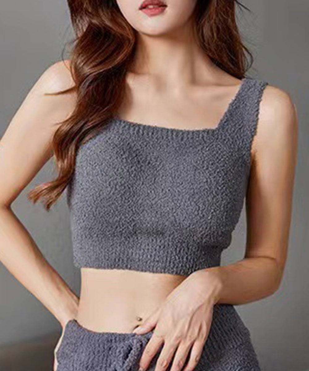 ニットタンクトップカップ付き ボアキャミ グレー*ショート