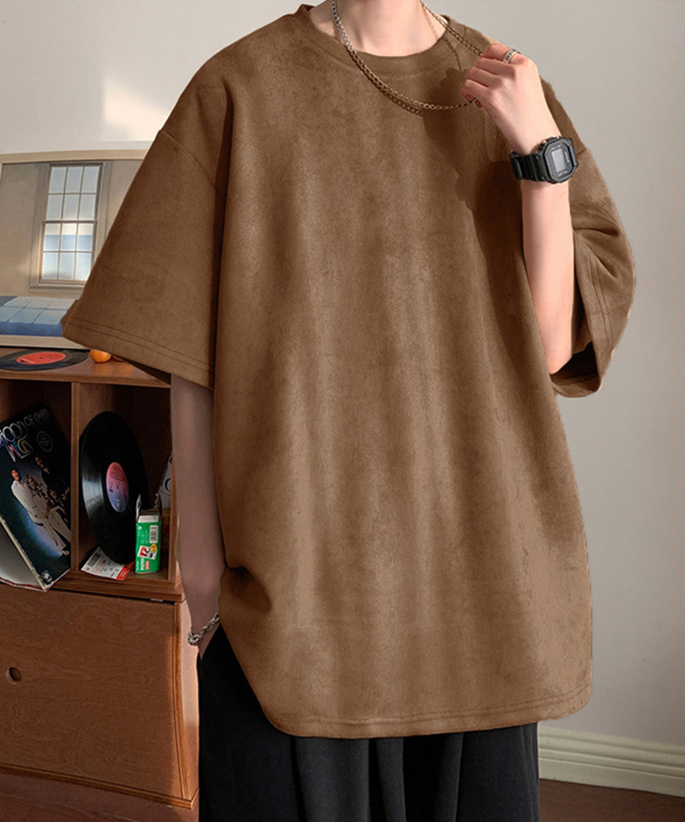 メンズtシャツ 半袖 スエード調Tシャツ ブラウン