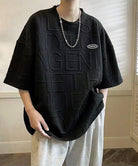 エンボス加工ロゴtシャツ メンズ 韓国風 ブラック