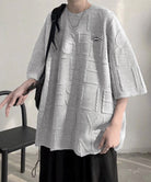 エンボス加工ロゴtシャツ メンズ 韓国風 グレー