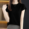 サマーニット レディース 半袖ニットソー 韓国 フレンチスリーブ  ニットTシャツ 冷感タッチ 着やせ 30代40代通勤服 プチハイネック ニットトップス 春秋夏 87XYZ-002