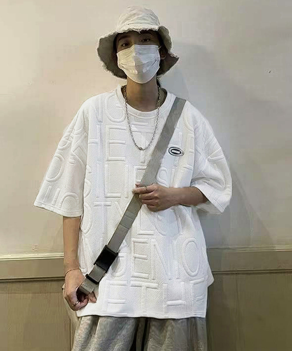 エンボス加工ロゴtシャツ メンズ 韓国風 詳細画像2