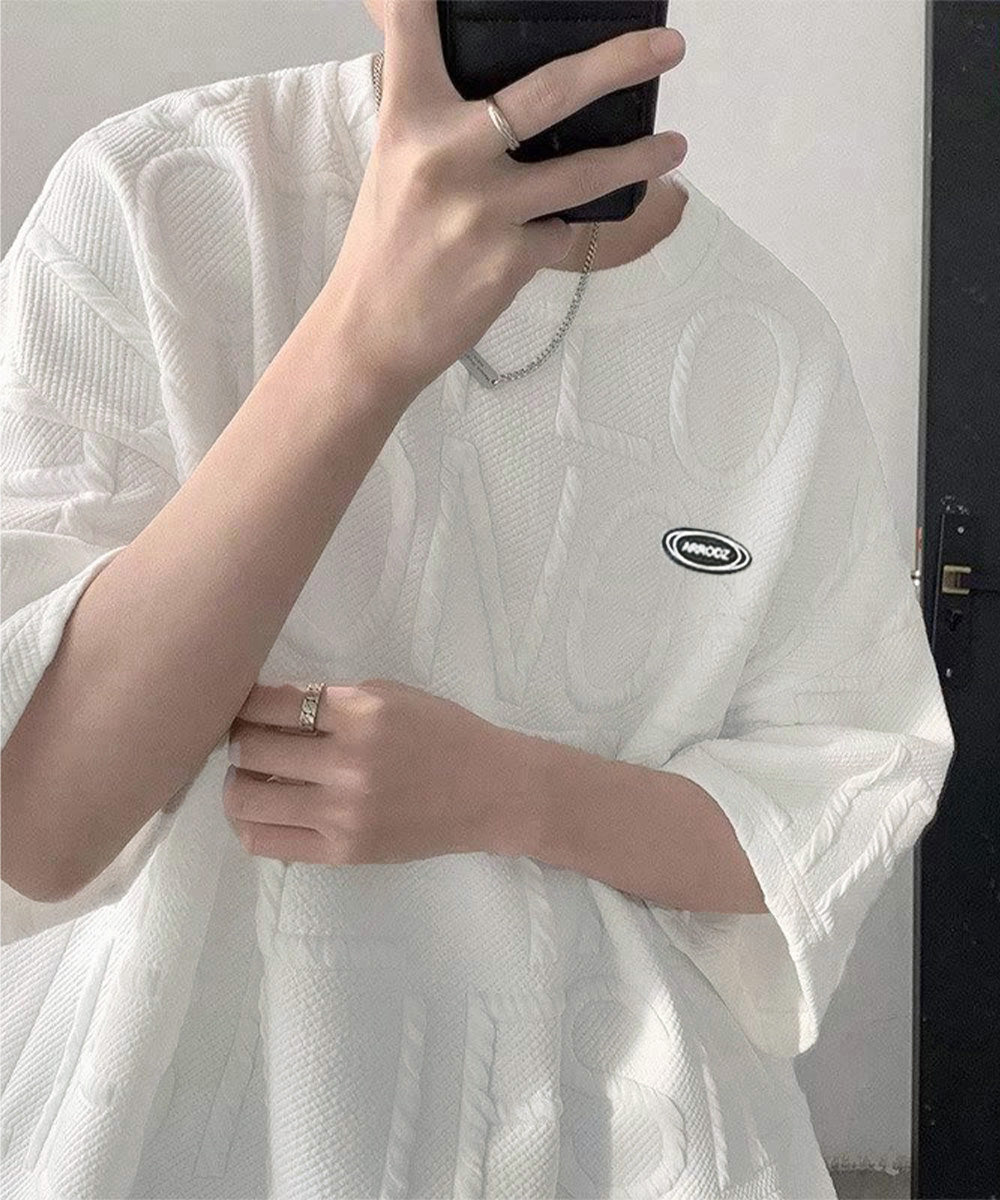 エンボス加工ロゴtシャツ メンズ 韓国風 詳細画像4
