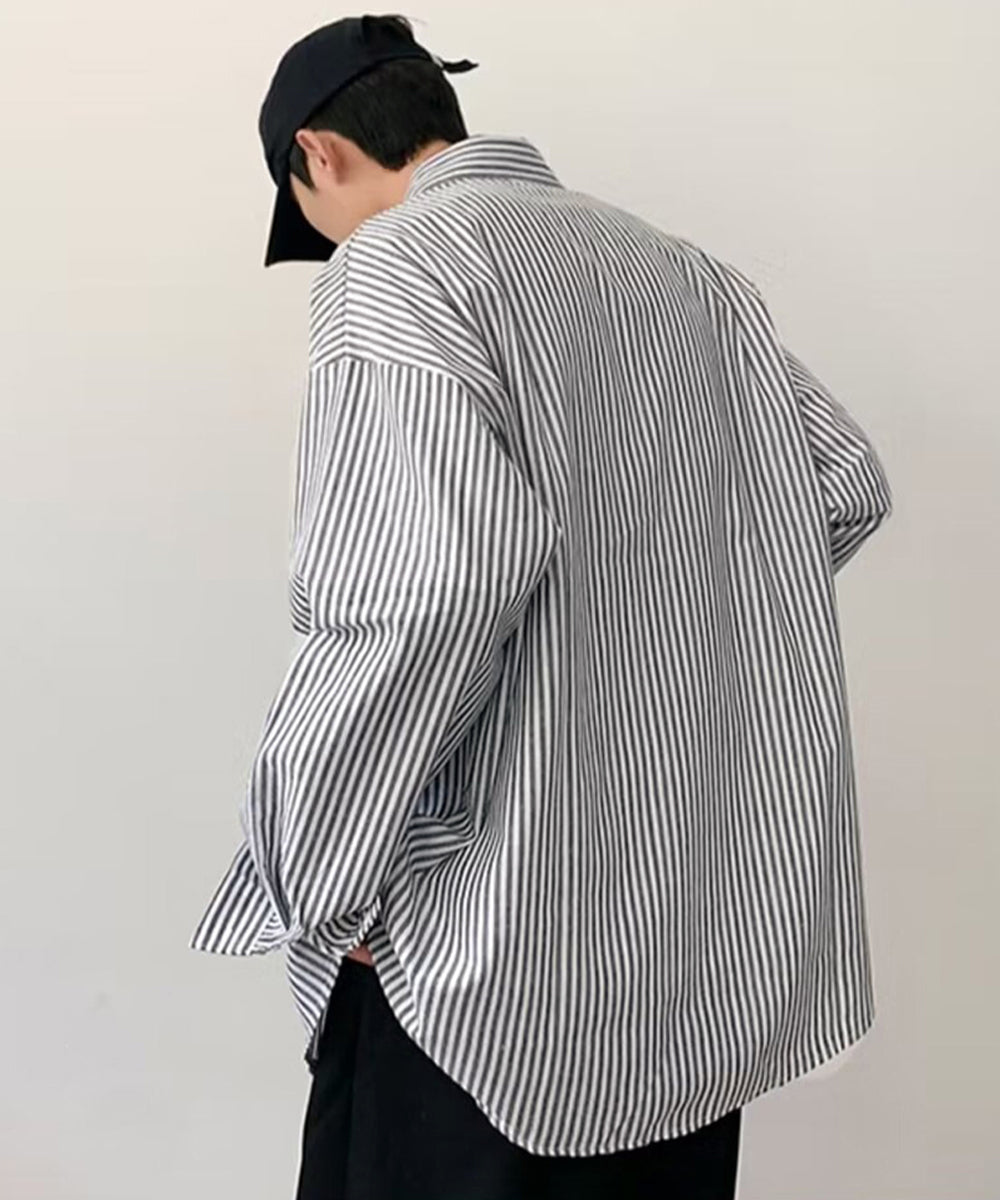 ストライプ柄長袖シャツメンズトップス春秋 詳細画像9