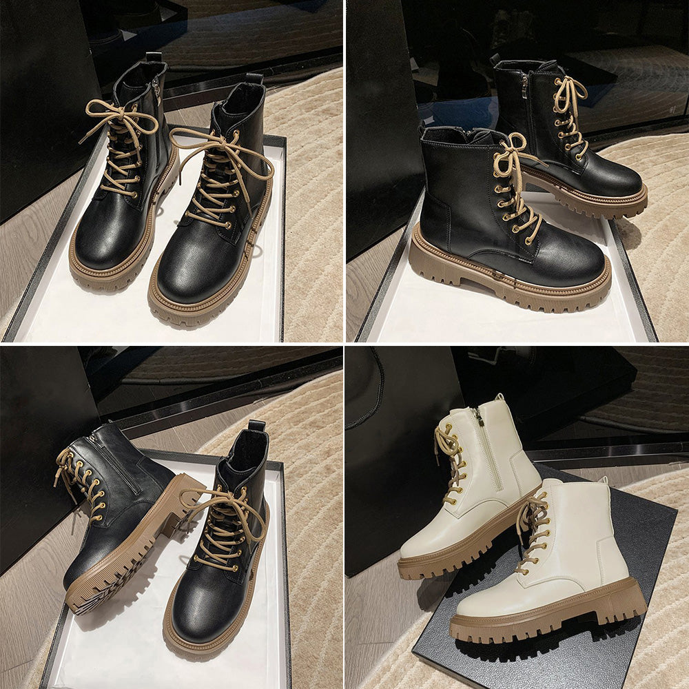 厚底ショートブーツ 韓国 編み上げブーツ