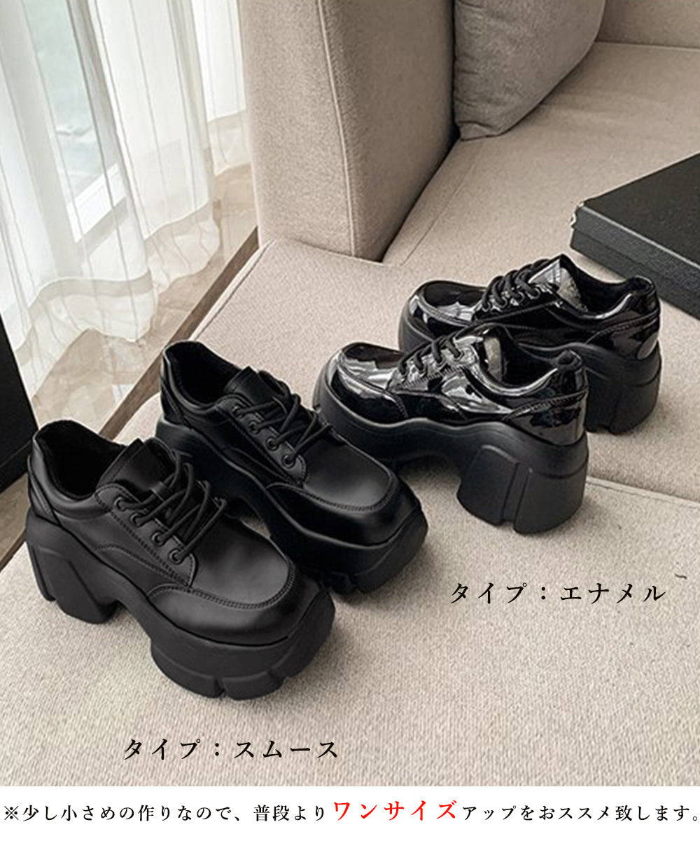 厚底ローファー韓国 レースアップシューズ