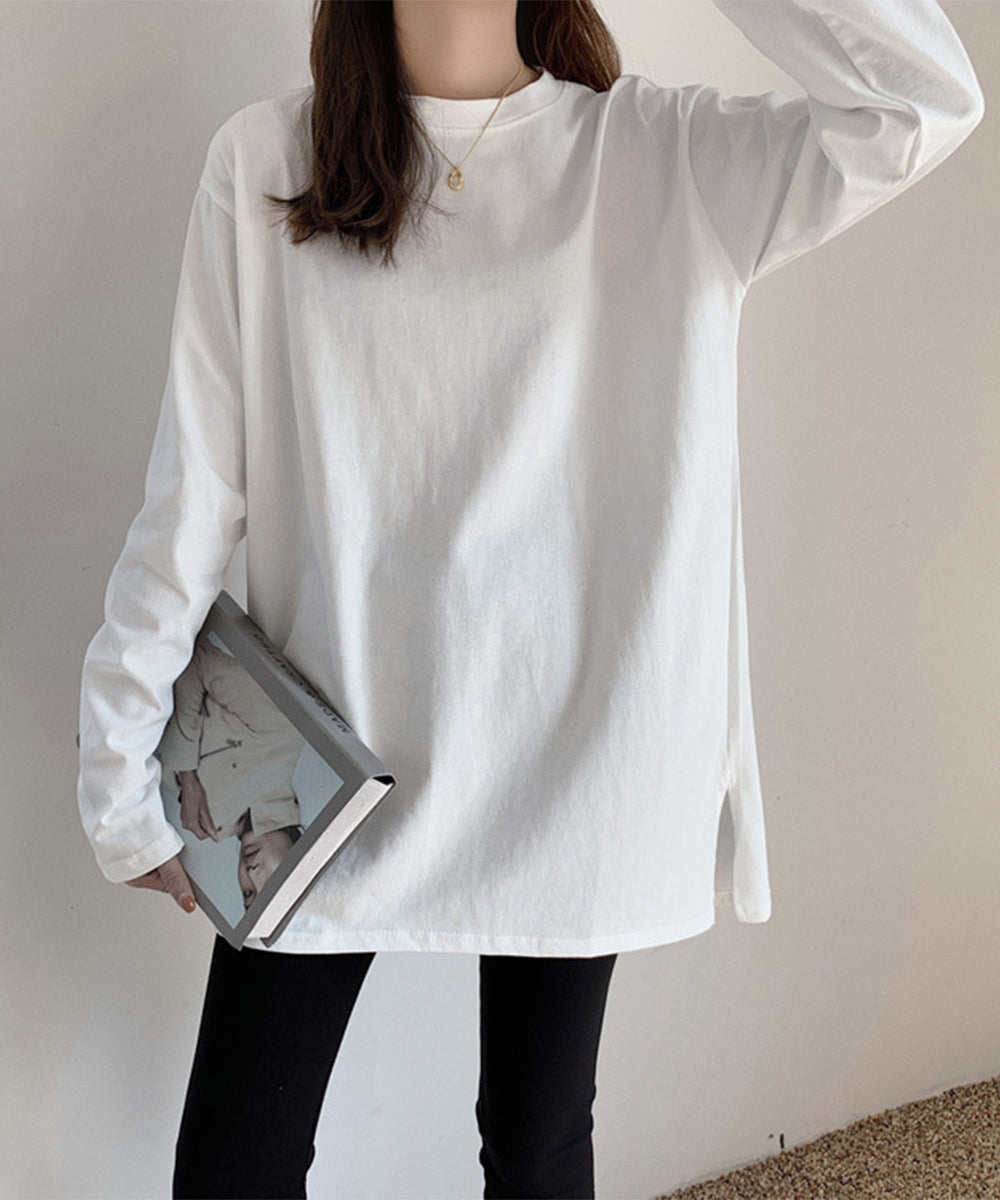 レディースロングtシャツ重ね着カットソー 詳細画像4