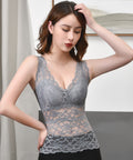 総レースタンクトップインナー カップ付き セクシー キャミソール Vネック レディース シアートップス フェミニン 大人かわいい ノンワイヤー インナーキャミ上品 88CXH-075