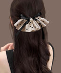 ドット柄 フリルリボン ヘアクリップ上品 おしゃれ ヘアアクセサリー レディース バレッタ 清楚 まとめ髪 大人かわいい ヘアアレンジ フェイクパール 簡単髪留め 88CXH-135