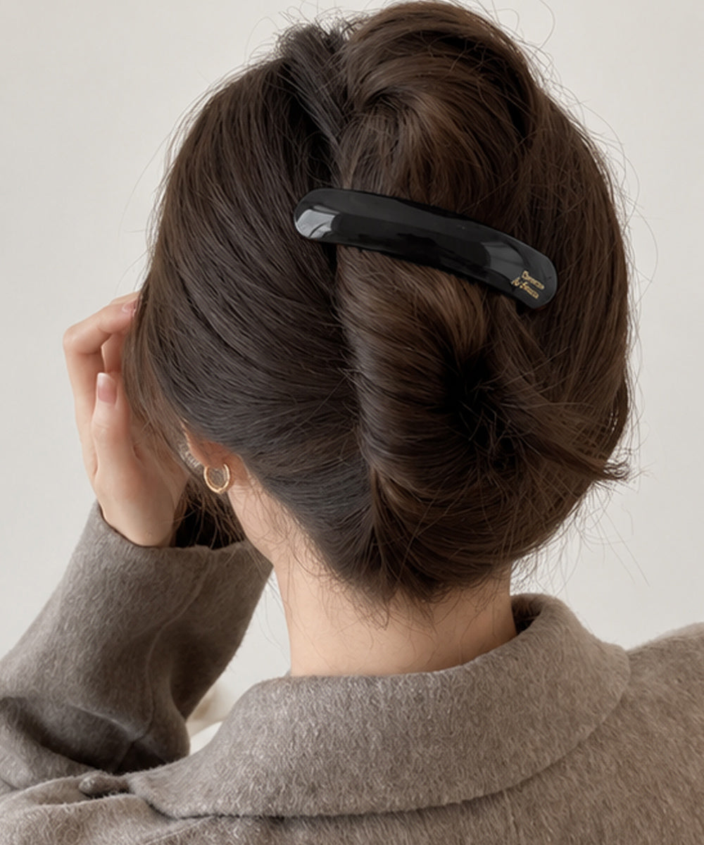 マーブル柄 バレッタ ヘアクリップ 上品 ブラック