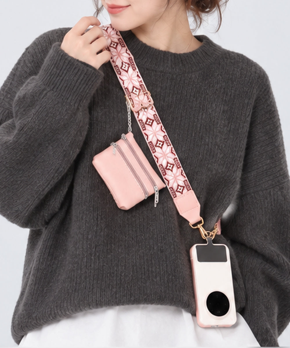 ミニポーチ付きスマホショルダーストラップ ピンク