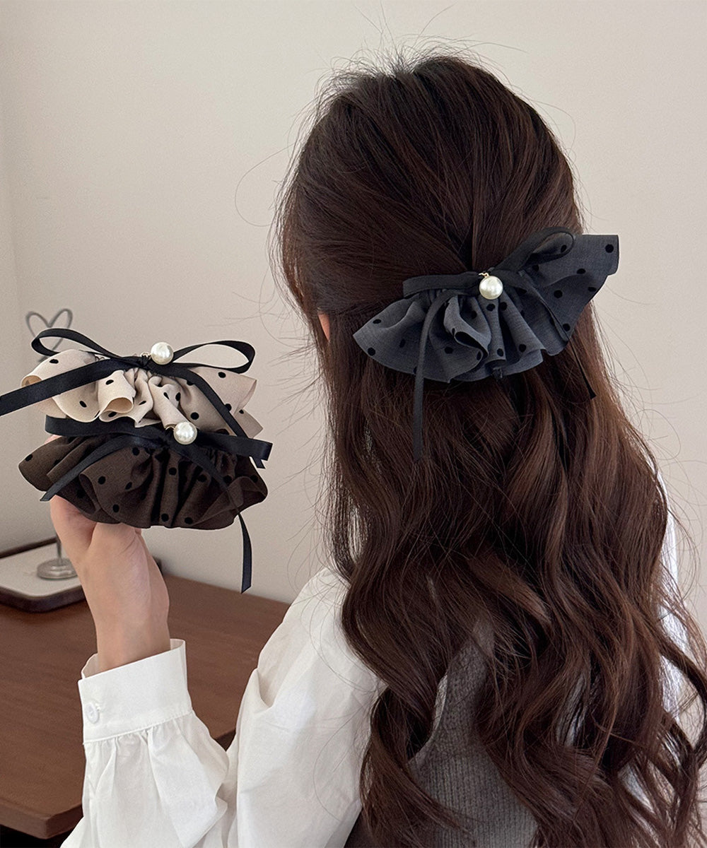 ドット柄 フリルリボン ヘアクリップ上品 詳細画像1
