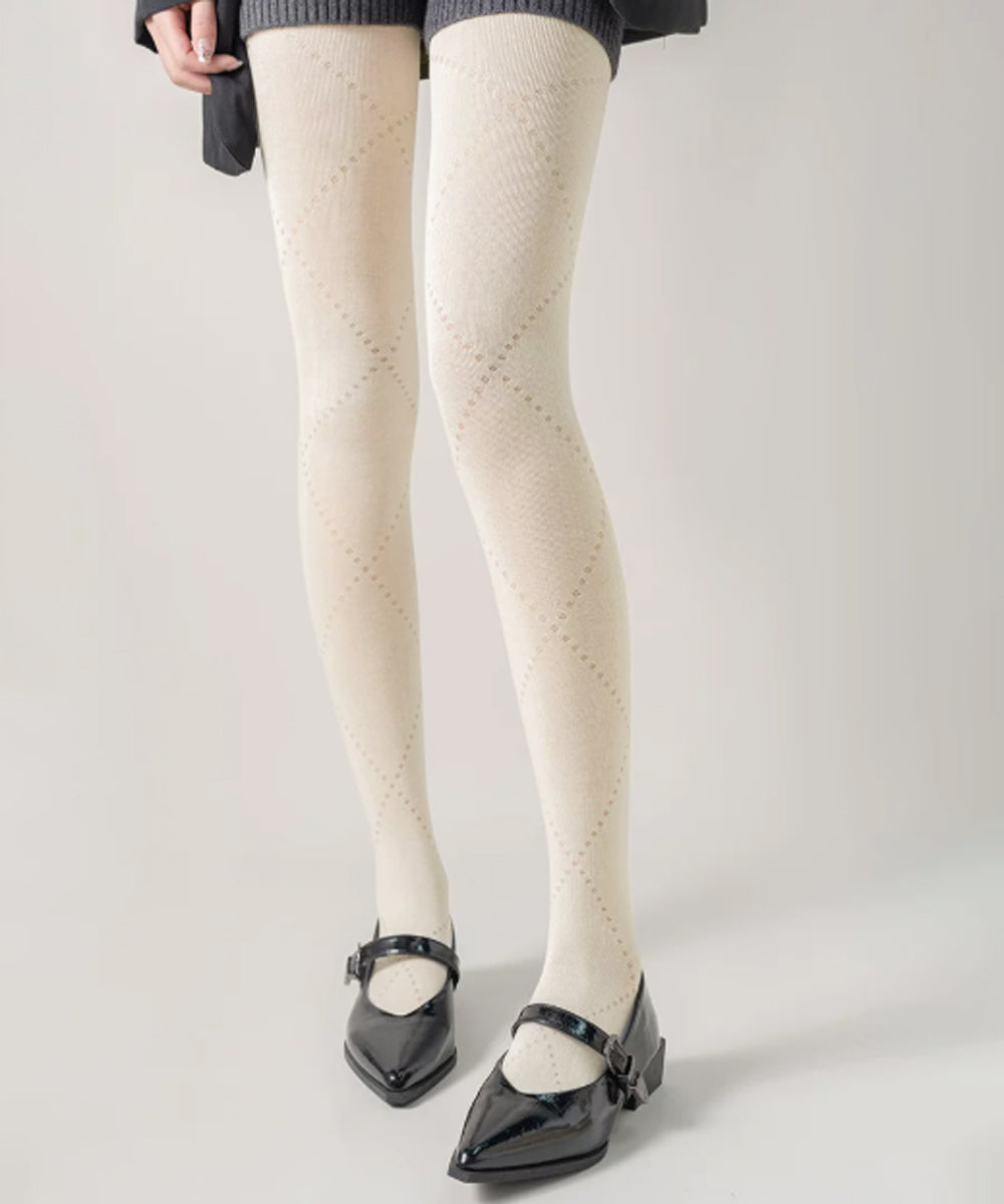 アーガイルデザイン ニットタイツ レトロ