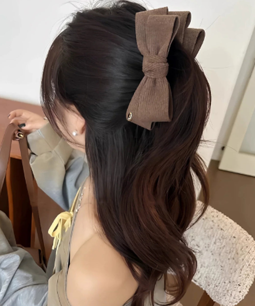 リブニット風 リボン バナナクリップ
