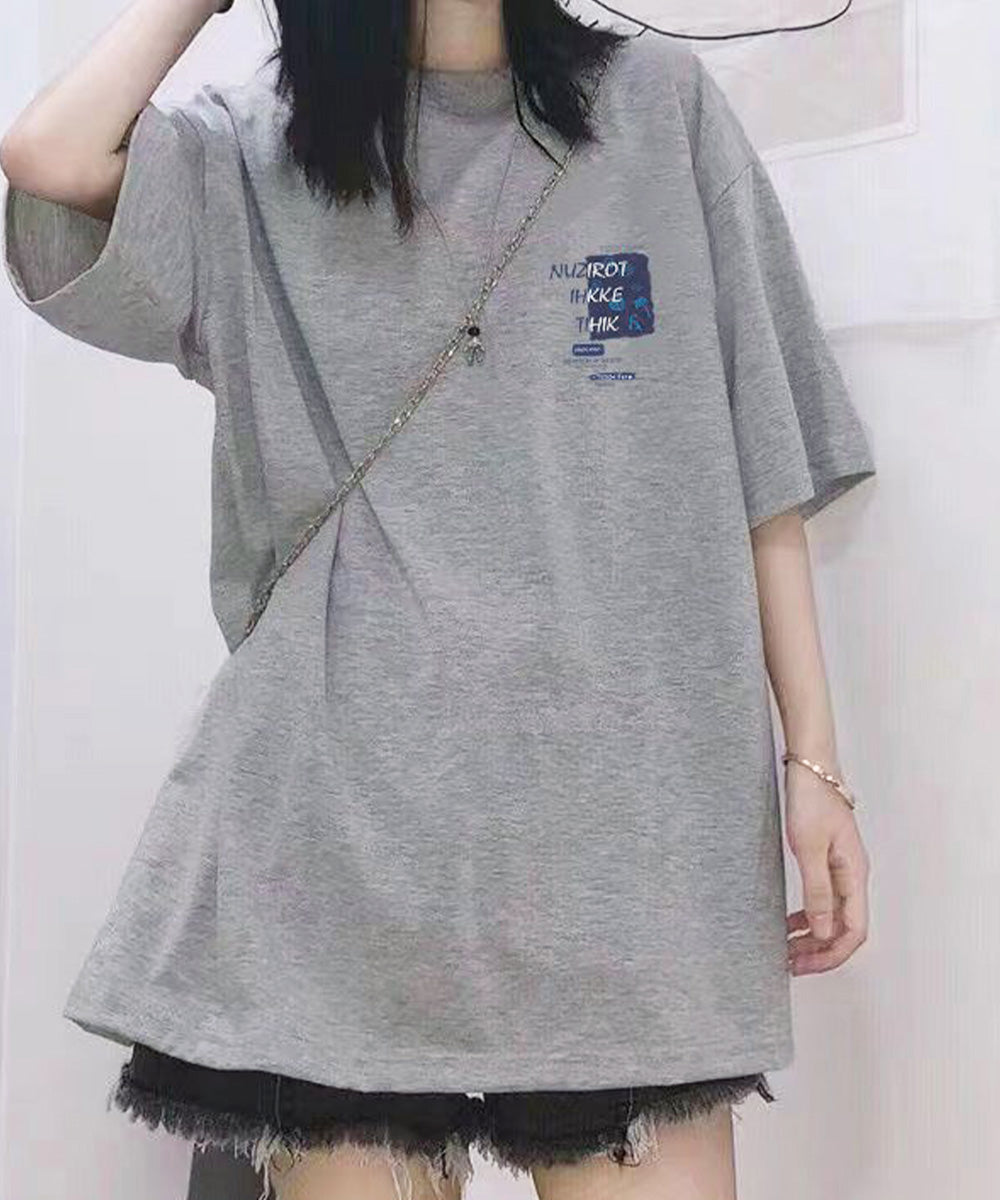 Tシャツ英文字 ロゴプリント半袖Tシャツ グレー