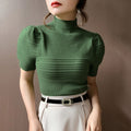 サマーニット レディーストップス薄手半袖 ダークグリーン