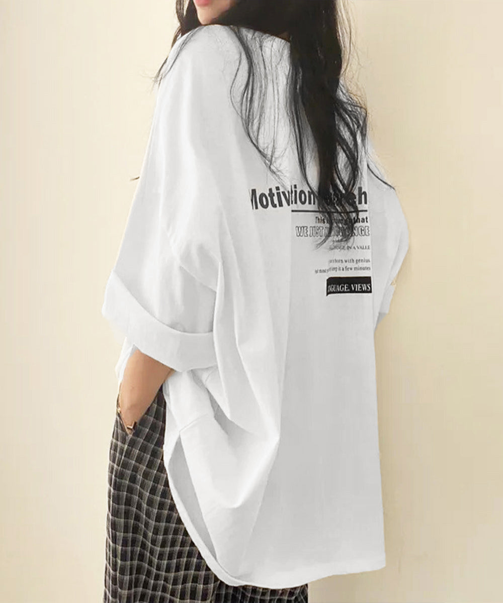 オーバーサイズ 英文字ロゴ 半袖Tシャツ ホワイト