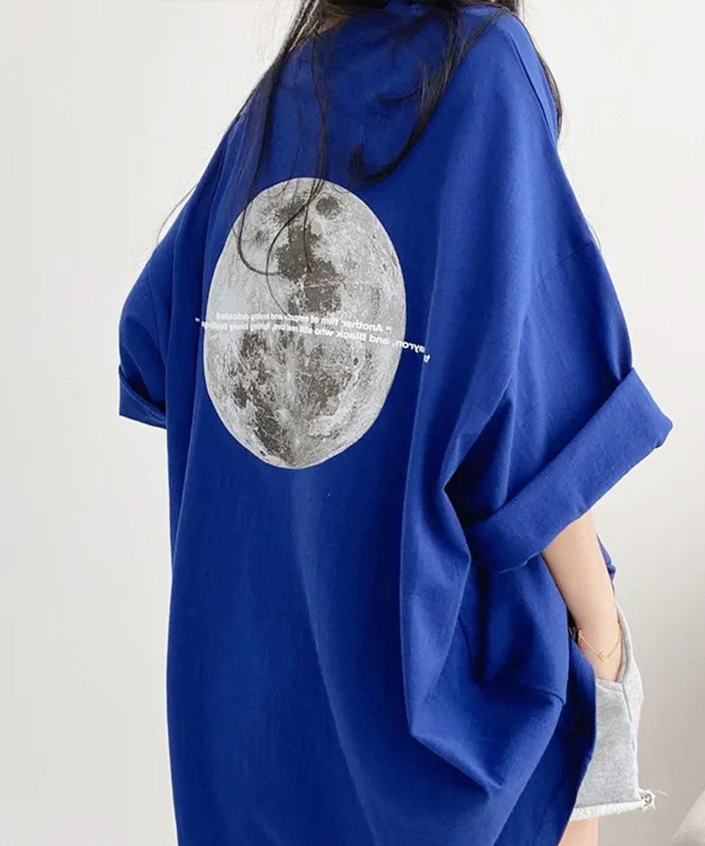 バックプリントTシャツ ゆったりビッグt ロイヤルブルー