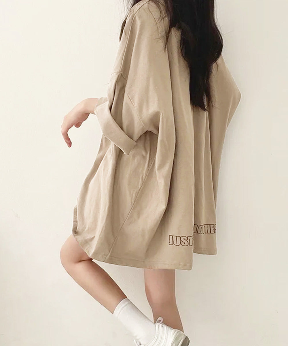 ロゴTシャツ ゆったり プルオーバー夏服 ロングtシャツ オーバーサイズ 英文字ロゴ 半袖Tシャツ 着やせ カットソー ビッグtシャツ大人カジュアル クルーネック 89EKDZ-003