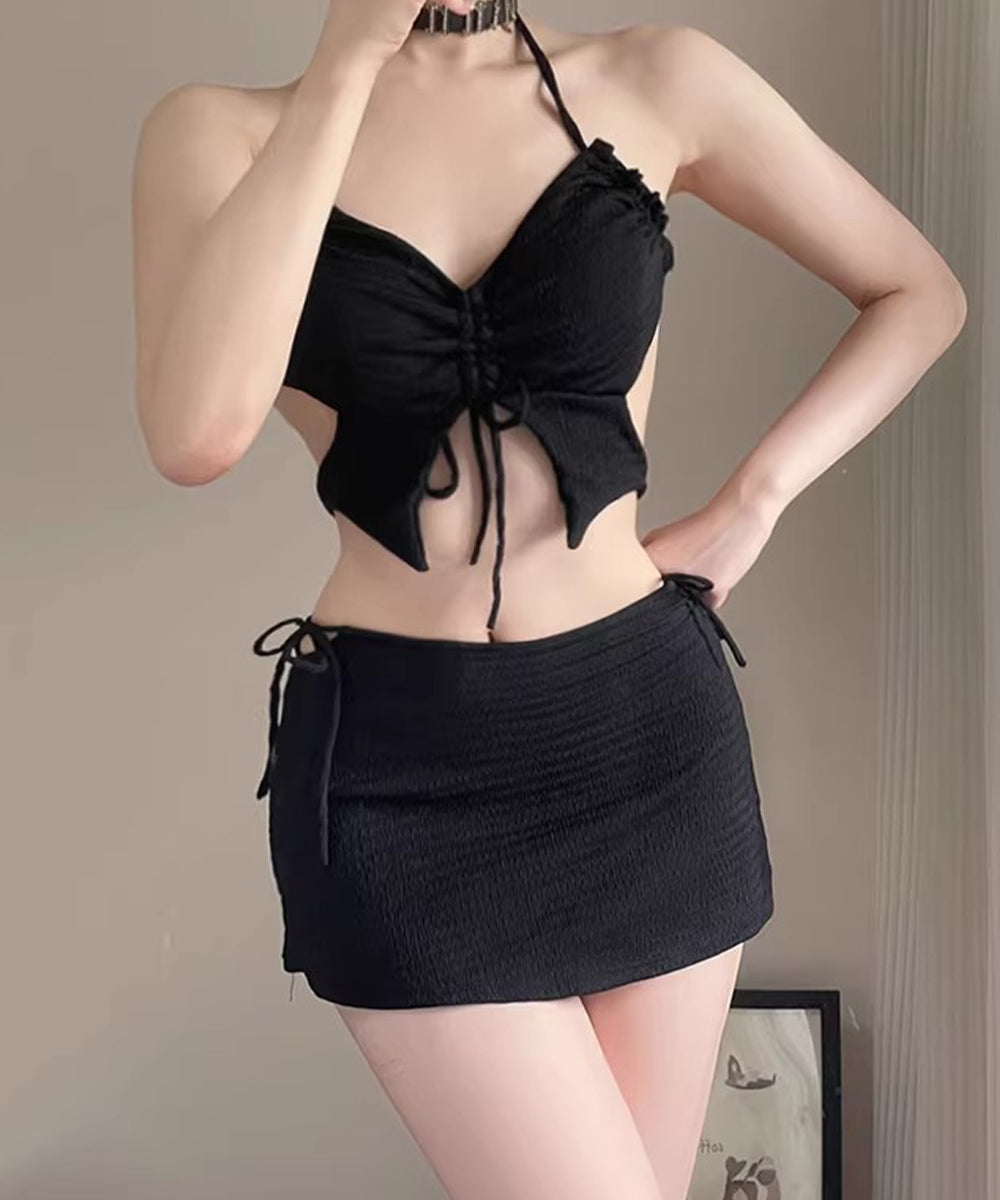 ビキニ水着3点セット セパレートギャザー ブラック