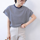 ショルダータックTシャツ レディース半袖 ネイビー*ボーダー
