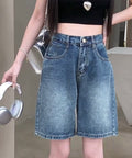デニムショートパンツ ハイウエスト美脚夏 レディース ワイドシルエット ボトムス 短パン 体型カバー 着やせ 半ズボン 大人カジュアル ハーフパンツ ロールアップ 89LONGF-004