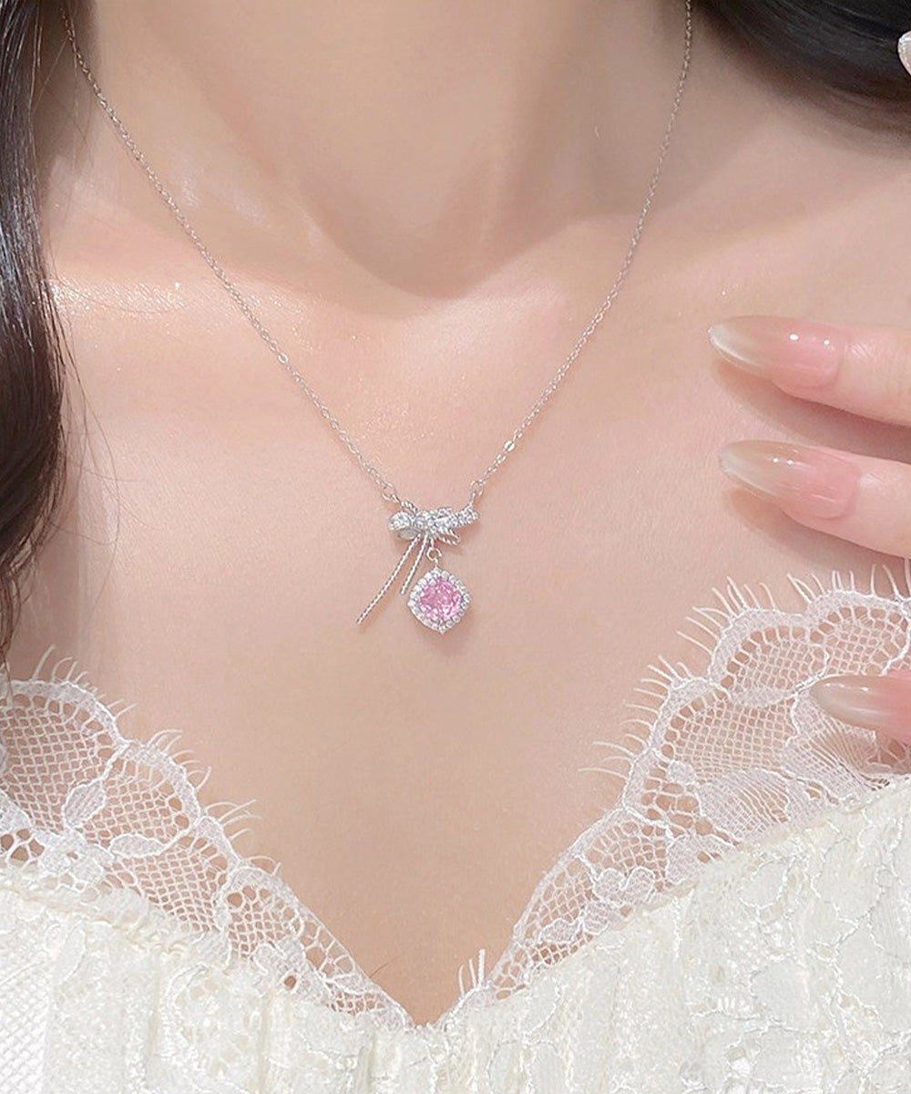 リボンネックレス レディース結婚式韓国風 プチプラアクセサリー ジュエリー 大人可愛い首飾り 細チェーンネックレス きらきら輝くラインストーン パーティー ギフト 89MIGE-004