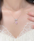 リボンネックレス レディース結婚式韓国風 プチプラアクセサリー ジュエリー 大人可愛い首飾り 細チェーンネックレス きらきら輝くラインストーン パーティー ギフト 89MIGE-004