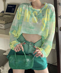 シアートップス 長袖レディースカットソー イエロー×グリーン