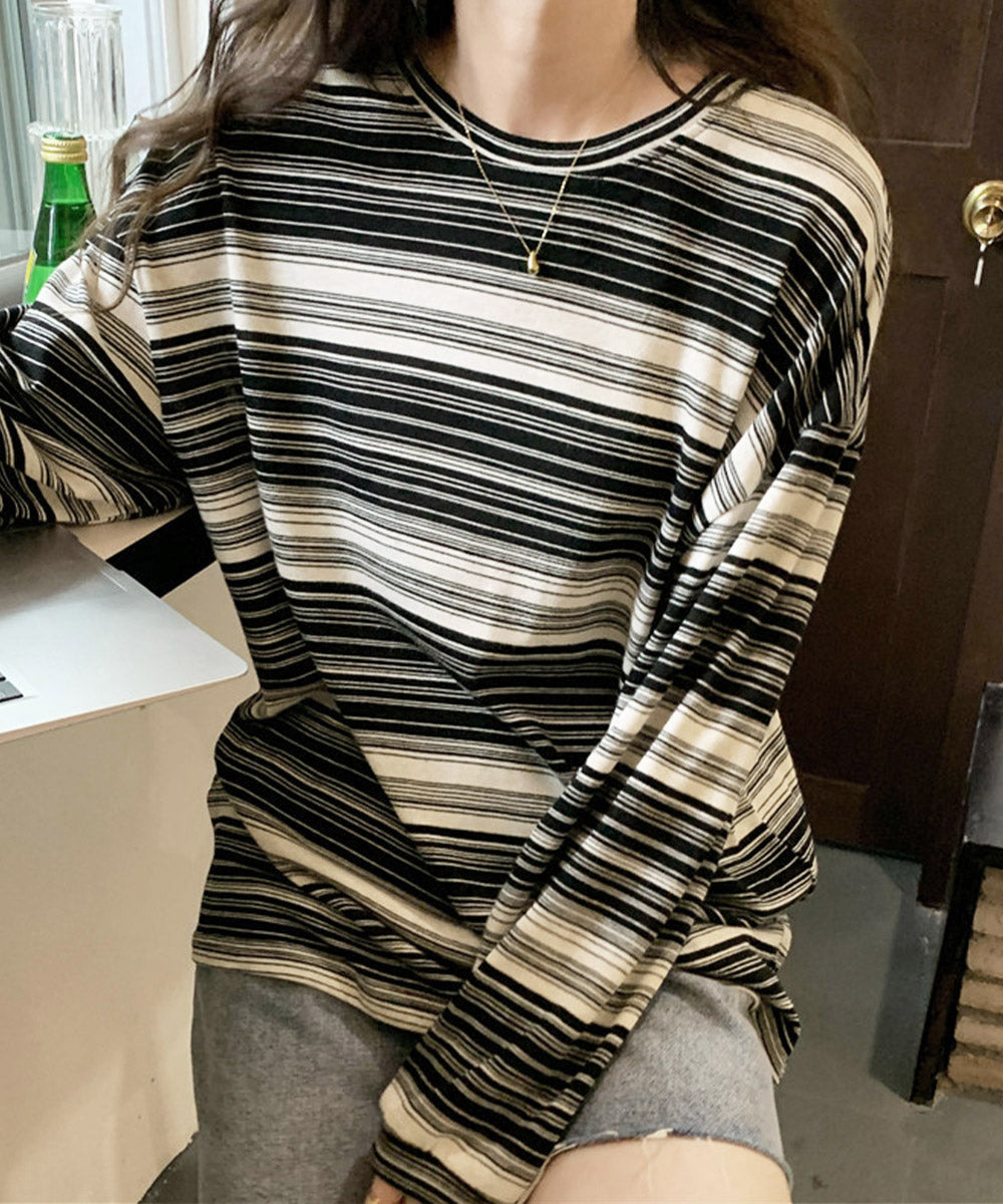 Tシャツ 韓国風 カットソートップス春秋 ブラック