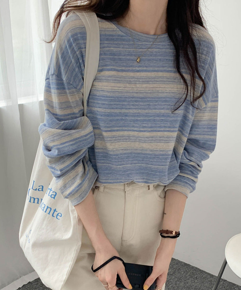 Tシャツ 韓国風 カットソートップス春秋 ブルー