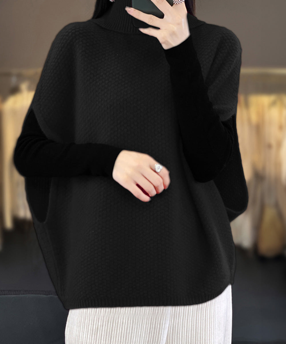 ニットベスト ジレ タートルネック重ね着 ブラック