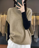 ニットベスト ジレ タートルネック重ね着 ライトブラウン